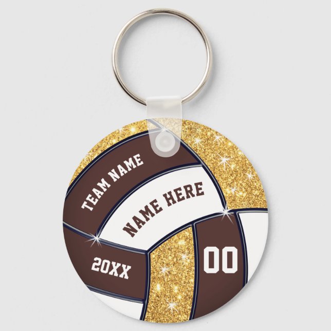 Brown, Gold and White Volleyball Party Favours Key Ring (Front)