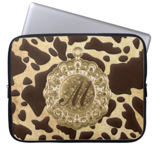 Brown & Gold Animal Print Antique Charm Laptop Sleeve