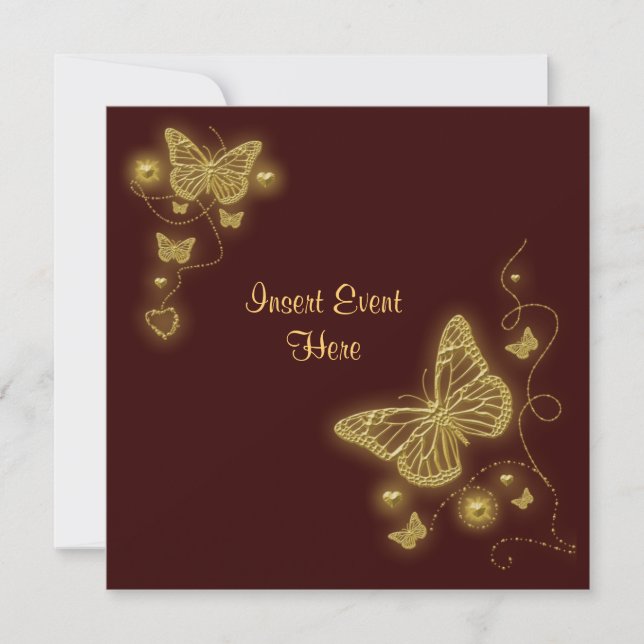 Brown gold butterfly elegant invitation (Front)