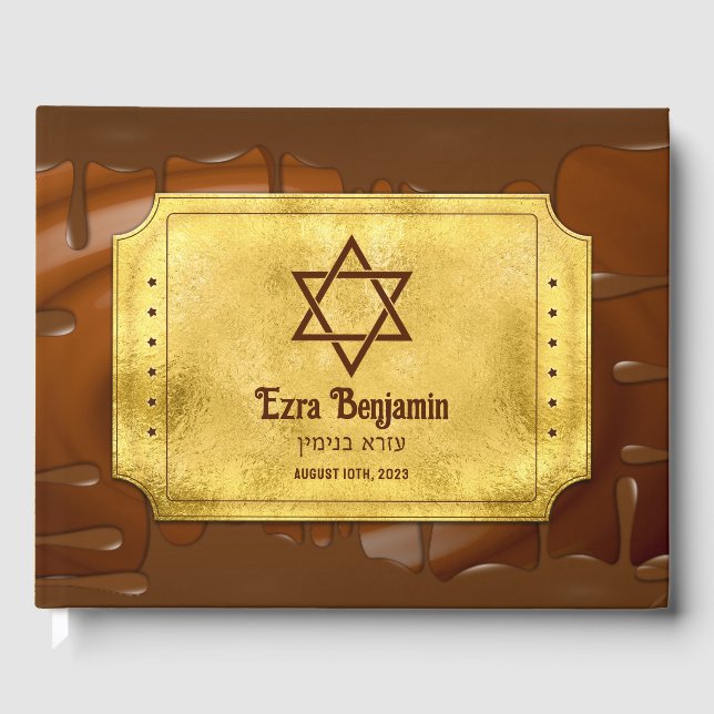 Brown Gold Chocolate Bar Mitzvah Bat Mitzvah Guest Book (Front)