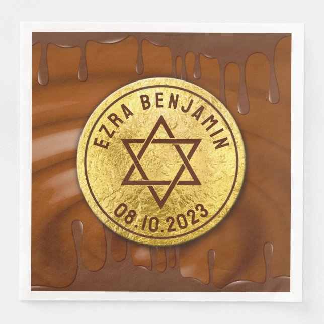 Brown Gold Chocolate Bar Mitzvah or Bat Mitzvah Napkin (Front)