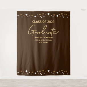 Brown Gold Class of 2024 backdrop graduation Tapestry