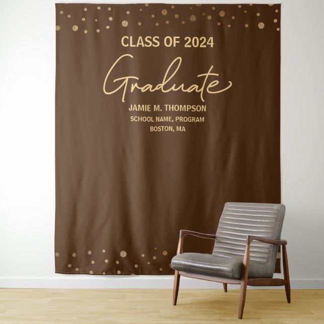 Brown Gold Class of 2024 backdrop graduation Tapestry (In Situ)