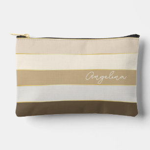 brown gold Custom Summer Colour Block Stripes Accessory Pouch
