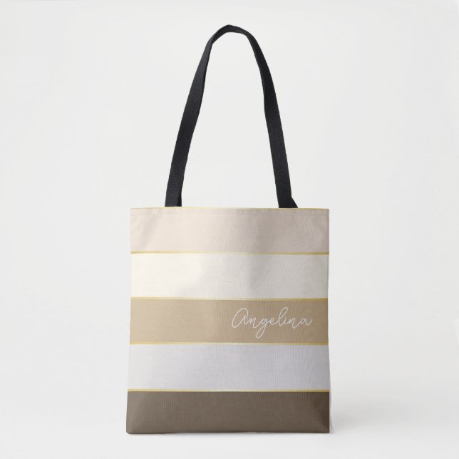 brown gold Custom Summer Colour Block Stripes Tote Bag (Front)