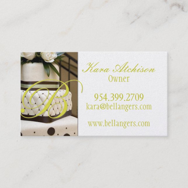 Brown gold damask cake business card (Front)