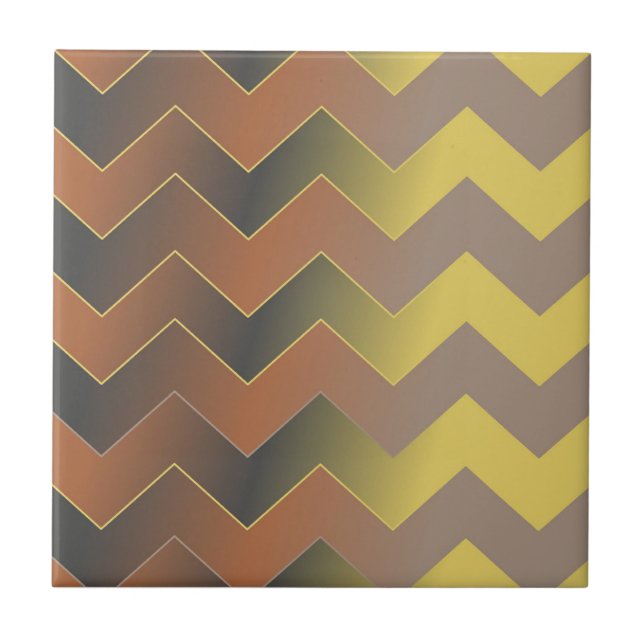 Brown Gold Geometric Chevron Zig Zag Pattern Tile (Front)