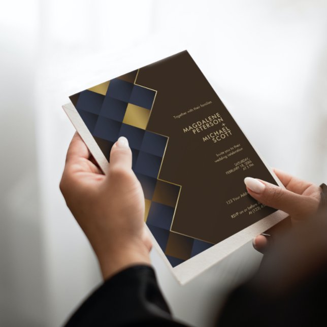 Brown & Gold Geometric Wedding Invitation (Creator Uploaded)