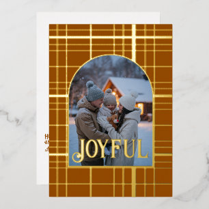 Brown & Gold Gingham Christmas Holiday Photo