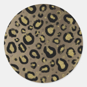 Brown Gold Glitter & Black Leopard Baby Shower Classic Round Sticker