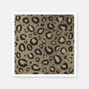 Brown Gold Glitter & Black Leopard Cheetah Print Napkin
