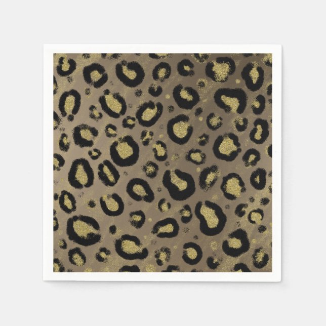 Brown Gold Glitter & Black Leopard Cheetah Print Napkin (Front)