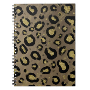 Brown Gold Glitter & Black Leopard Cheetah Print Notebook