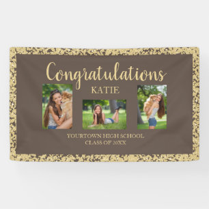 Brown Gold Glitter Graduation Party Photo Banner