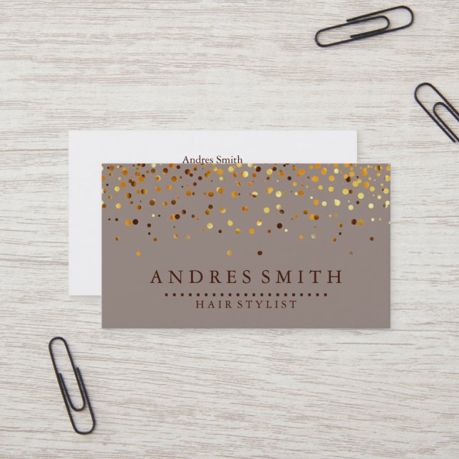 Brown Gold Glitter Hair Stylist Business Card (Front/Back In Situ)