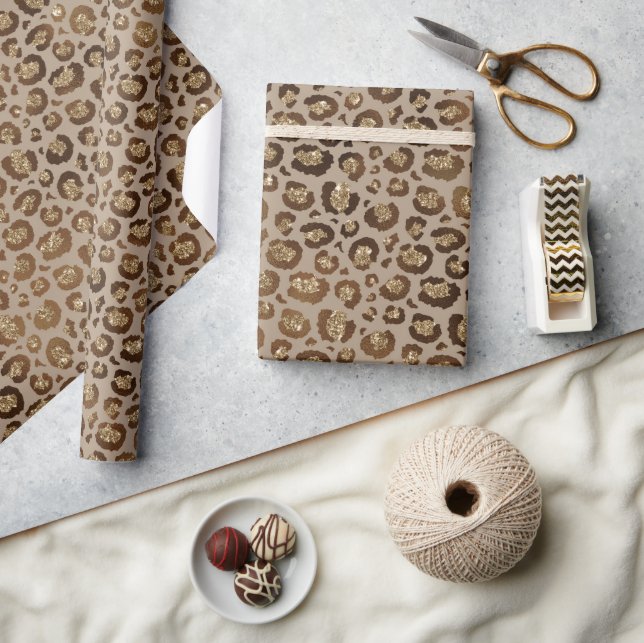 Brown Gold Glitter Leopard Print Wrapping Paper (Crafts)