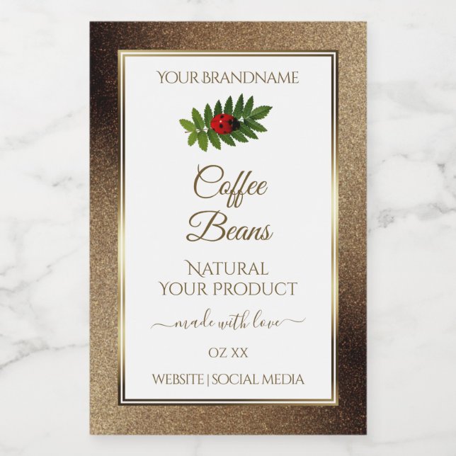 Brown Gold Glitter White Product Labels Ladybug (Single Label)