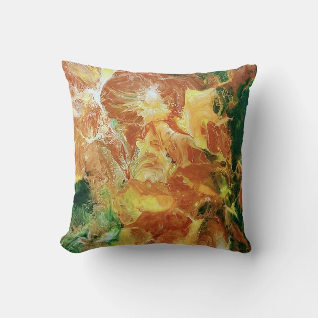 Brown Gold Green Abstract Cushion (Front)