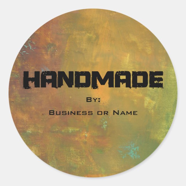 Brown Gold Green Earthy Abstract Design Handmade Classic Round Sticker (Front)