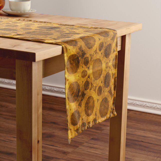 Brown Gold Grunge Steampunk Pattern Table Runner (In Situ)