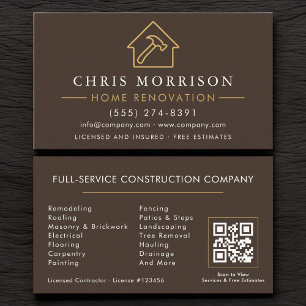 Brown Gold Home Renovation Repair QR Code Business Card