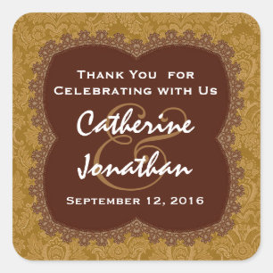 Brown Gold Lace Wedding Thank You Wedding R354L Square Sticker