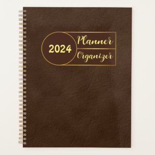 Brown Gold Leather Organiser Planner