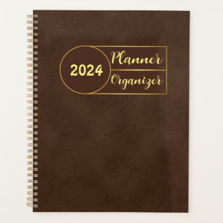 Brown Gold Leather Organiser Planner