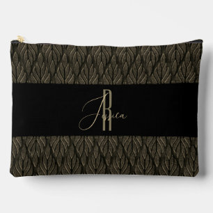 Brown gold Leave leather pattern & monogram Accessory Pouch