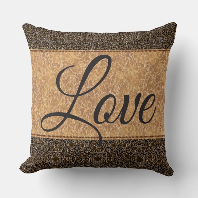 Brown/Gold Luxury Pillow with "Love" Saying. (Front)