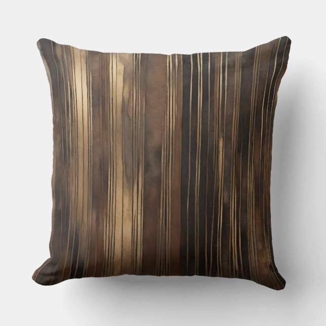 Brown Gold Modern Stripe Cushion (Front)