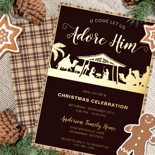 Brown & Gold Nativity Religious Christmas Party
