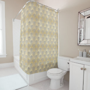 Brown gold pattern,fan feather pattern,Art Deco ch Shower Curtain