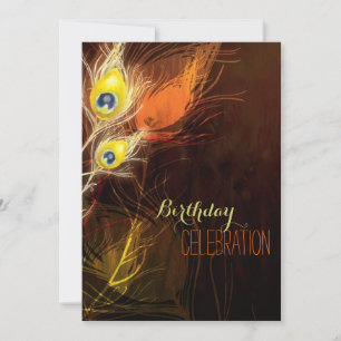 Brown + Gold Peacock Feathers 35th Birthday Party Invitation