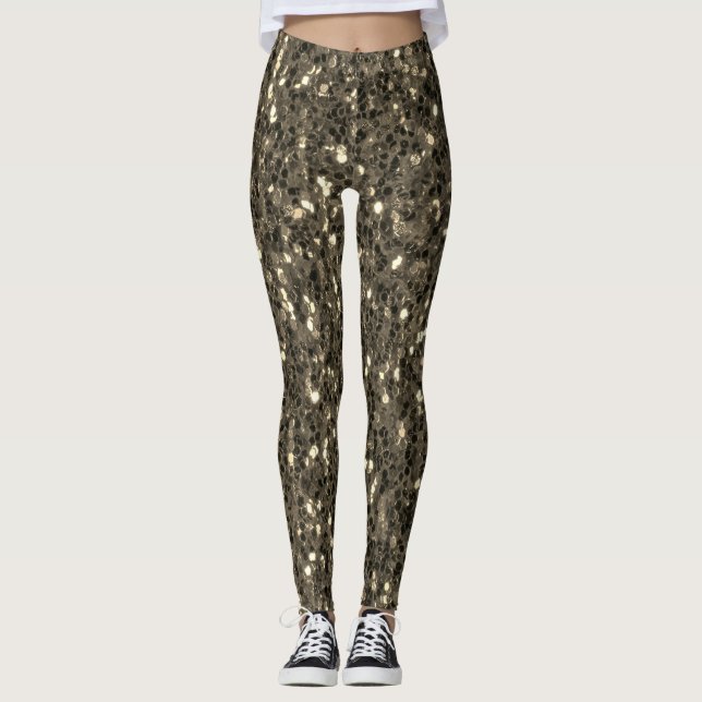 Brown gold sepia sparkles faux glitter leggings (Front)