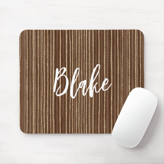 Brown Gold Stripes Mouse Mat (With Mouse)