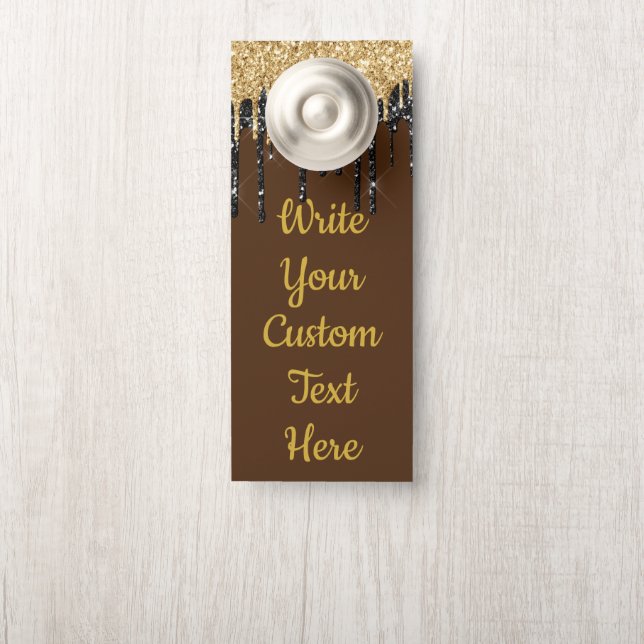 Brown Gold Text Anniversary Party Birthday Wedding Door Hanger (On Knob)