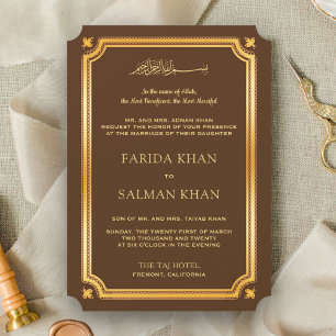Brown Gold Traditional Islamic Muslim Wedding Invitation