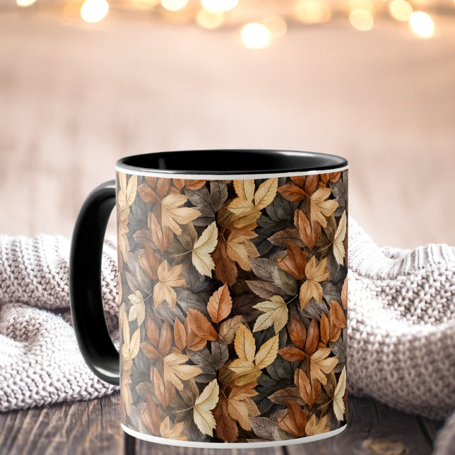 Brown Gold Watercolor Fall Leaves Coffee Mug (Creator Uploaded)