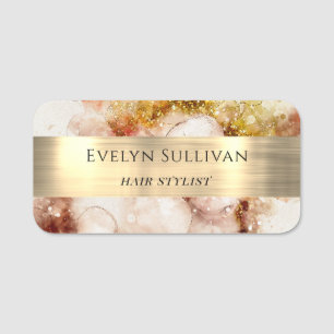 Brown Gold Watercolor Name Tag