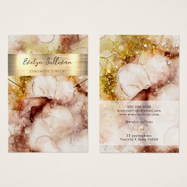 Brown gold watercolor necklace display card (Front & Back)