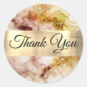 Brown Gold watercolor Thank you Classic Round Sticker