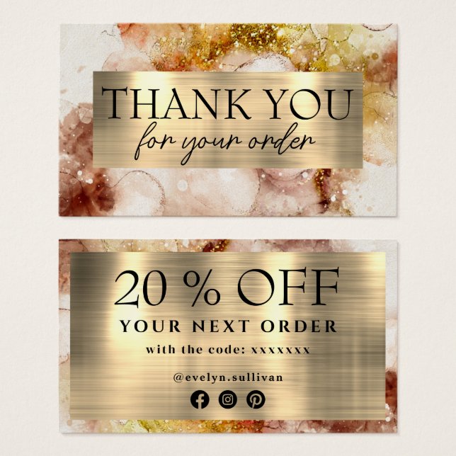 Brown Gold watercolor thank you discount card (Front & Back)