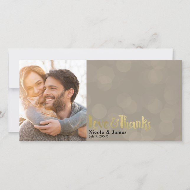 Brown Gold Wedding Photo Love & Thanks Thank You (Front)