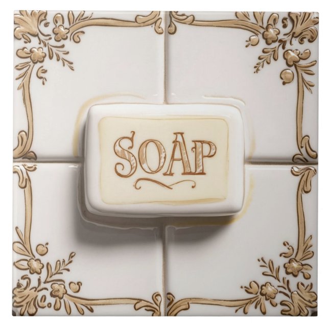 Brown Gold & White Bar of Soap Funny Bathroom Tile (Front)