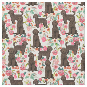 Brown Golden Doodle vintage florals cream Fabric