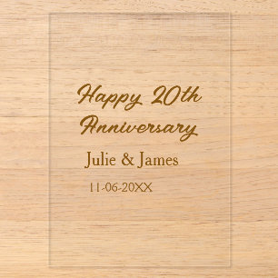 Brown golden happy 20th anniversary name datsimple acrylic invitations