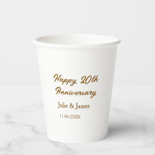 Brown golden happy 20th anniversary name datsimple paper cups