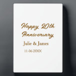Brown golden happy 20th anniversary name datsimple plaque<br><div class="desc">simple business sticker</div>
