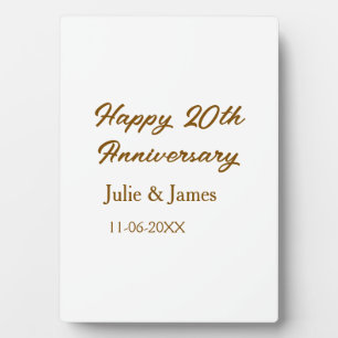 Brown golden happy 20th anniversary name datsimple plaque